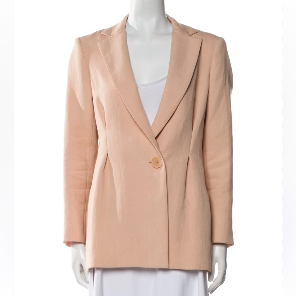 Maje linen blend blazer single-button closure darting structured fit peach tan
